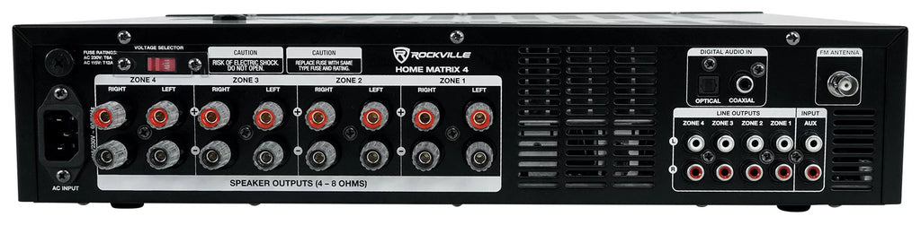 Rockville 4-Room Home Ceiling Speaker System w/ (8) 8" Speakers+4-Zone Receiver