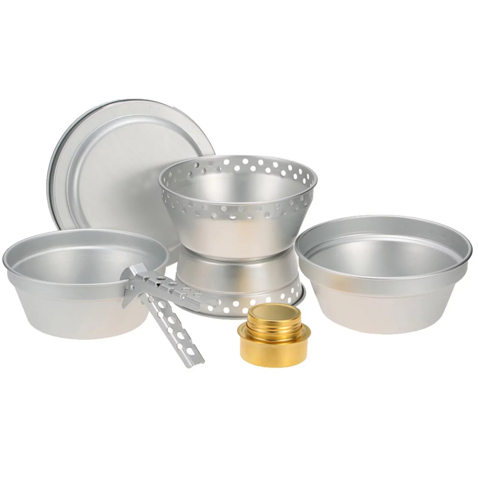 Radirus Portable Camping Cookware: Mess Kit Stove Spirit with Stand Pot Pan and Gripper, Ideal for Backpacking Hiking Picnic BBQ