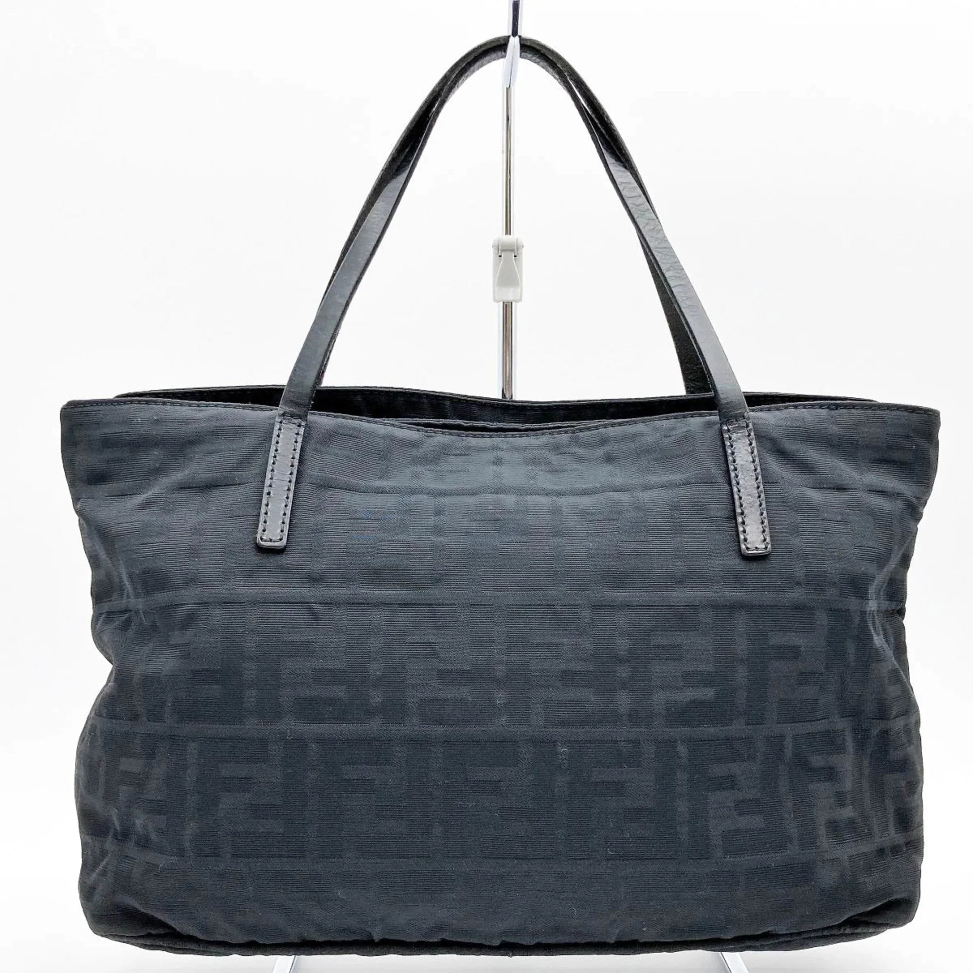 Pre-Owned FENDI Zucca pattern tote bag handbag black nylon canvas ladies 15786 (Good)