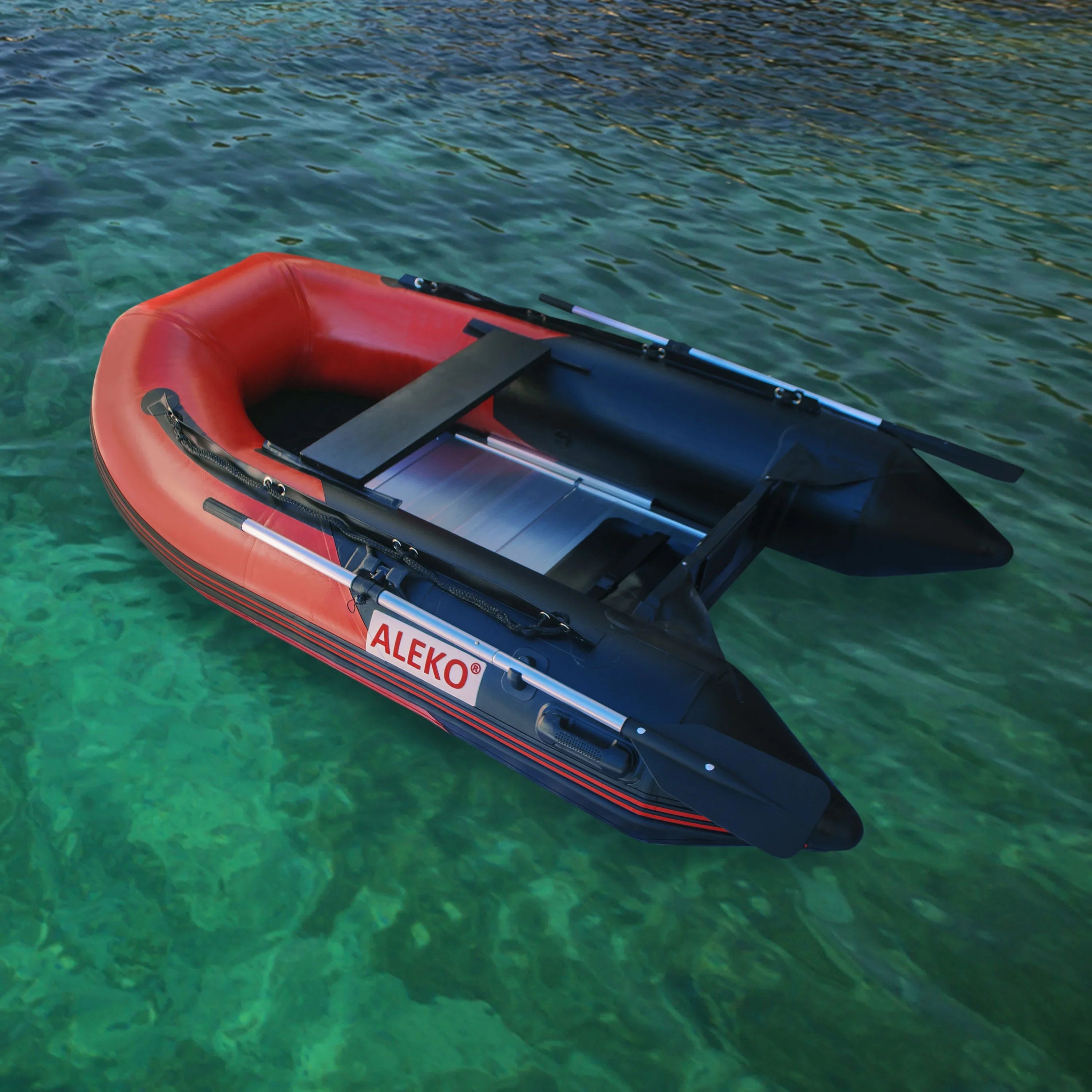 ALEKO BT250RBK Inflatable 8.4 feet 3 Person Boat with Aluminum Floor - Red and Black