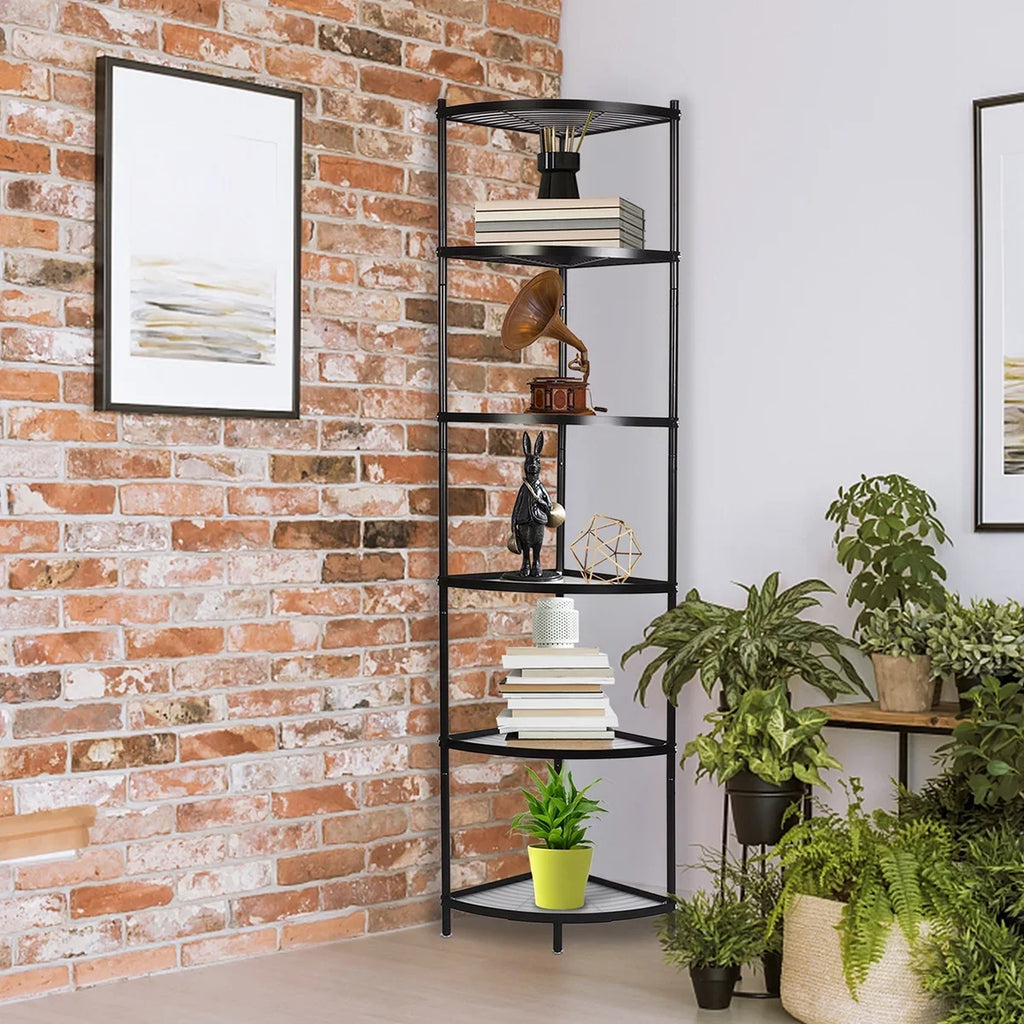 tonchean 6-Tier Carbon Steel Kitchen Corner Shelf Rack Free Standing Pot Rack Storage Organizer