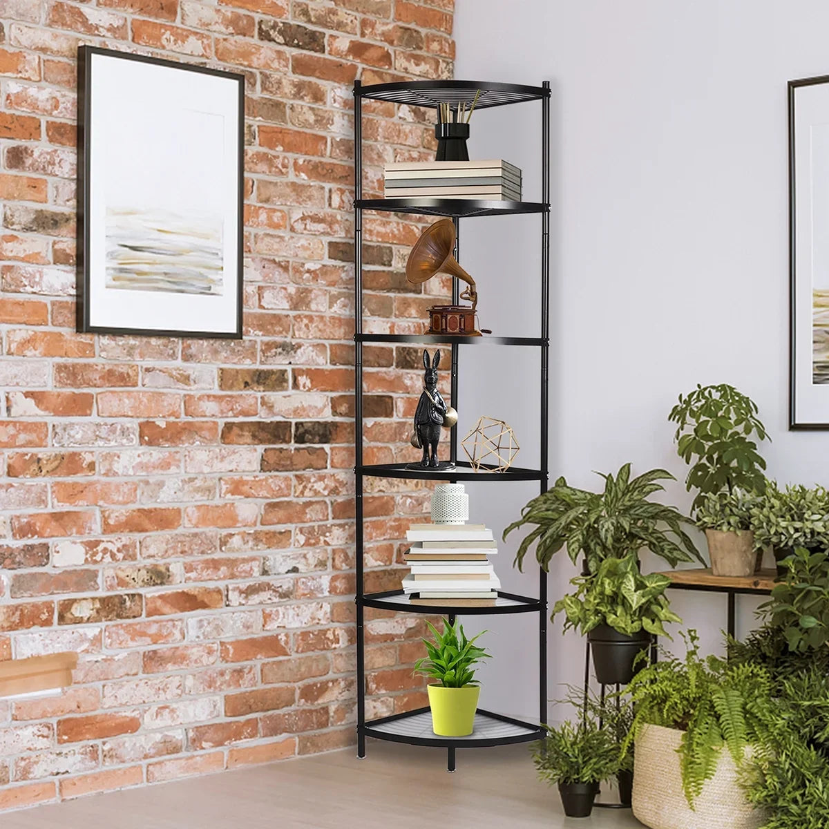 tonchean 6-Tier Carbon Steel Kitchen Corner Shelf Rack Free Standing Pot Rack Storage Organizer
