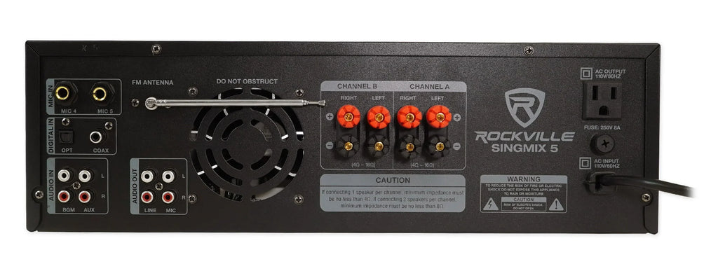 Rockville SINGMIX 5 2000w Bluetooth Home Receiver Mixer+(2) Black Tower Speakers