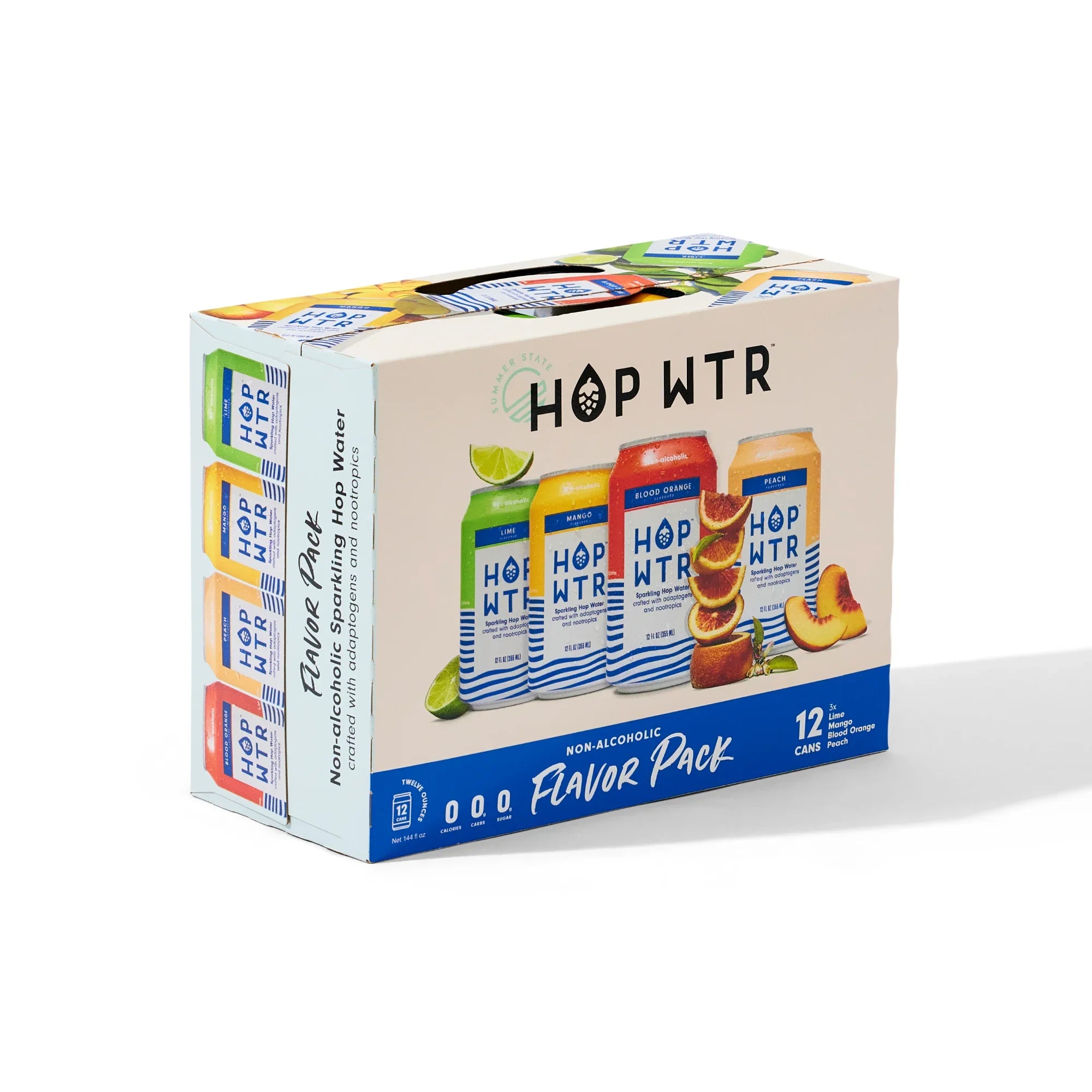 HOP WTR - Sparkling Hop Fluid - Flavor Pack (12 Pack) - NA Beer, No Calories or Sugar, Low Carb, With Adaptogens and Nootropics for Added Benefits (12 oz Cans)