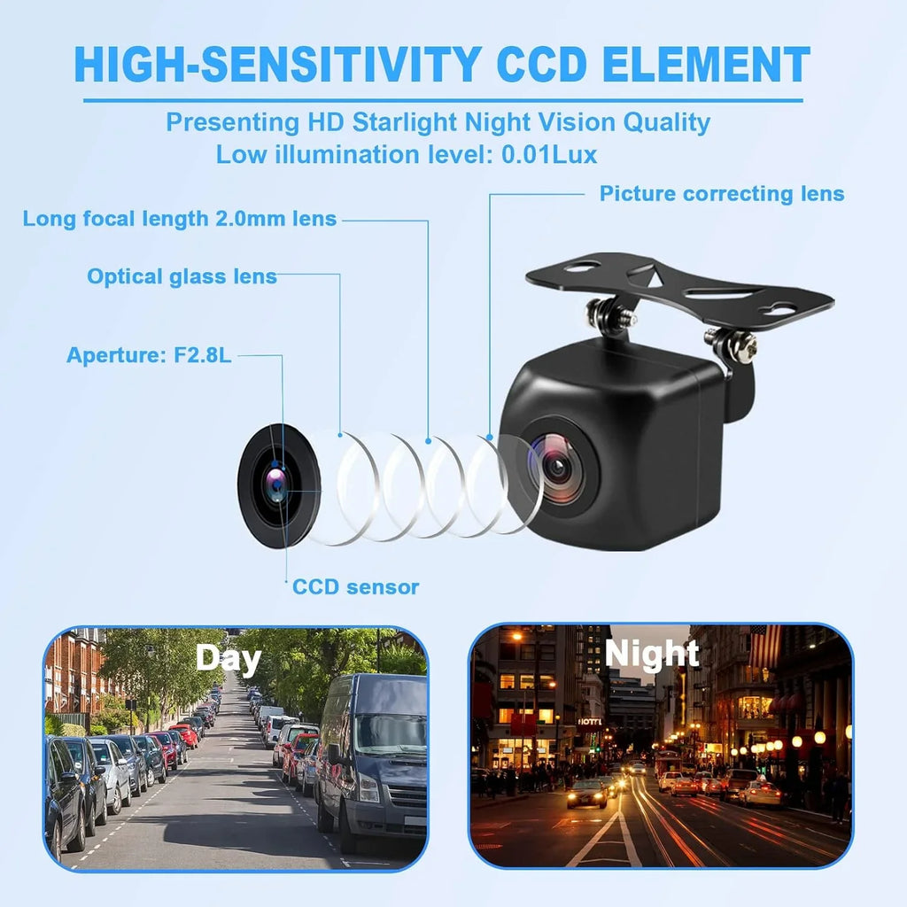 Backup Camera, HD Fluid Ip69K Backup/Front View Camera, Rear View Camera 720P HD Star Light Night Vision and 140°All-Round View, Reverse Camera Systems for Cars, Trucks, RV, SUV,Van (Black)