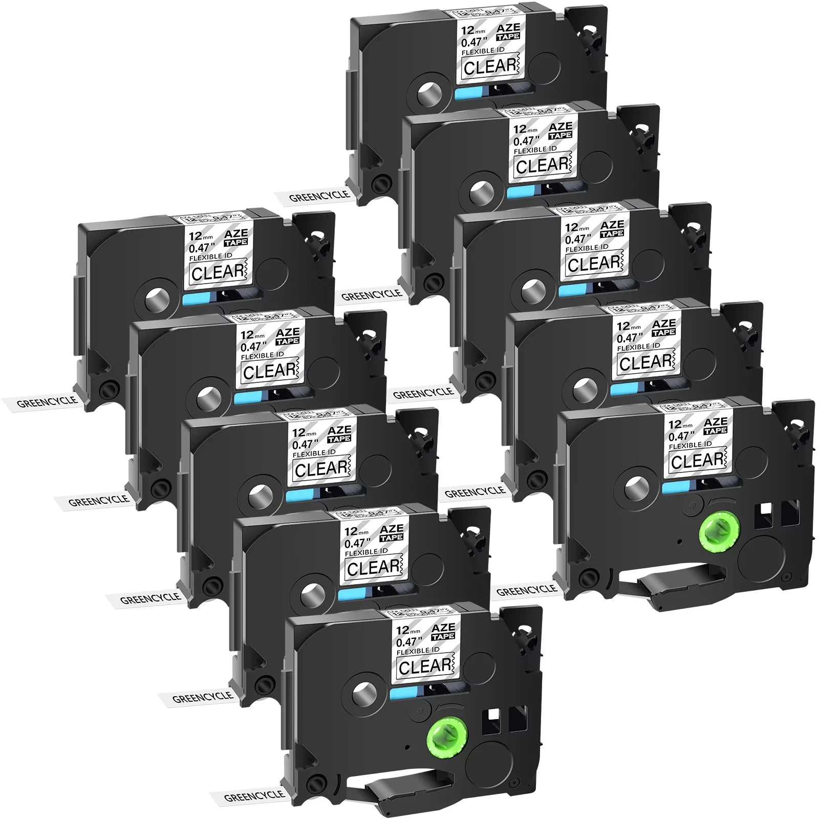 GREENCYCLE 10PK Compatible for Brother P-touch 12mm x 8m Black on Clear TZ TZe TZe-FX131 TZ-FX131 TZe-131 TZ-131 Flexible ID Cable Wire Label Tape
