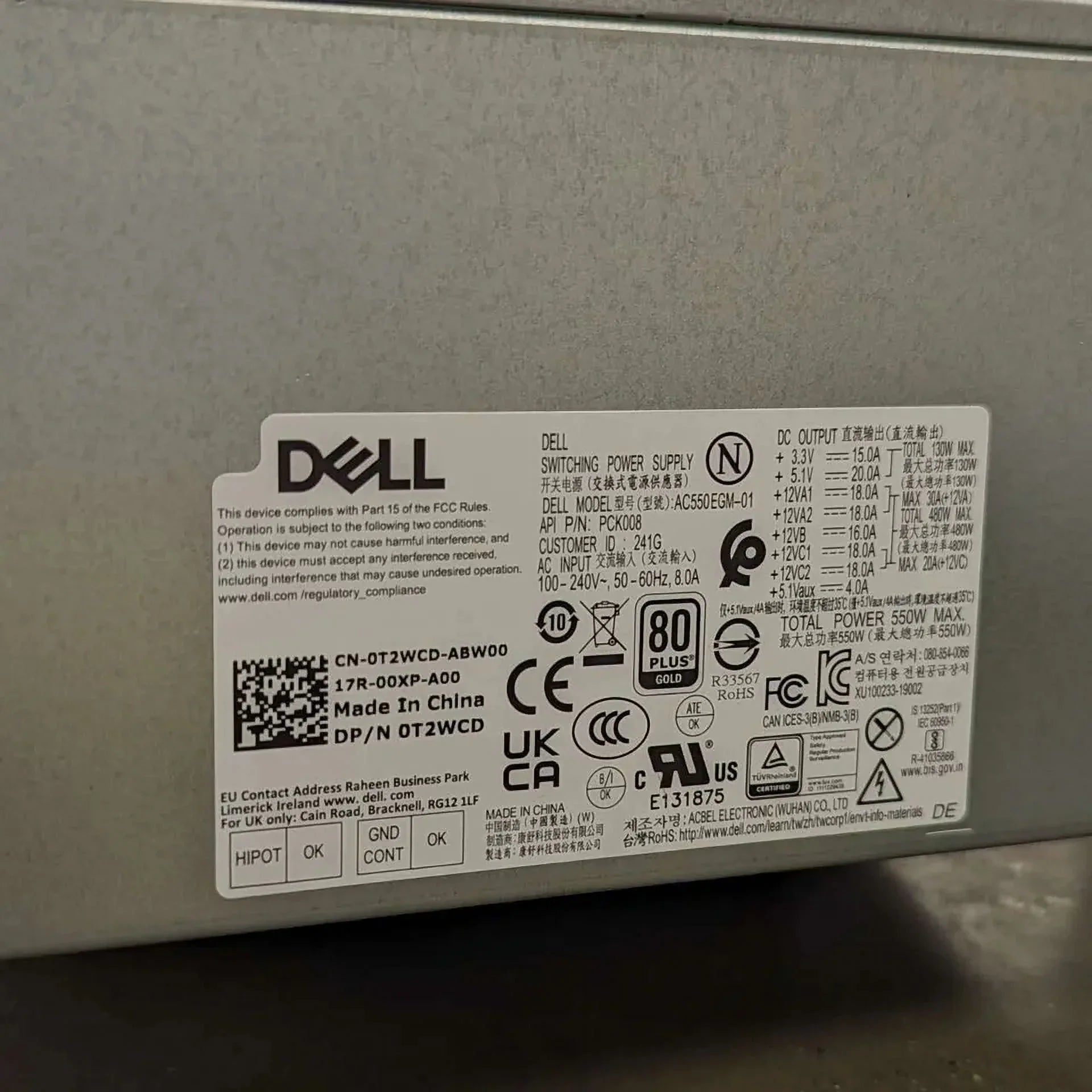 Genuine Precision T3630 T3640 T3650 AC550EGM-00 PCK008 550W Power Supply