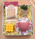 Pink Cup & Mehmet Efendi Colombian Filter Coffee & Live Sukulent Flower & Orange Bubble Candle Gift Set