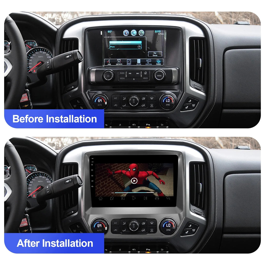 2+32G Android 10 Double Din Car Stereo for Chevrolet Silverado/GMC Sierra 2014-2018 with 10.1 Inch Monitor Radio Built-in Wireless Carplay/Android Auto/GPS/Bluetooth/FM/Backup Camera