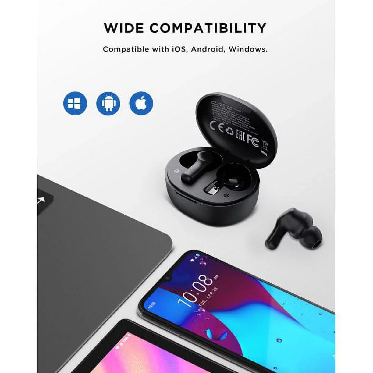 HTC True Wireless Earbuds Bluetooth 5.1 Headphones Sport ANC Earbuds with Microphone, Android Earbuds Wireless Bluetooth Earphones,Black