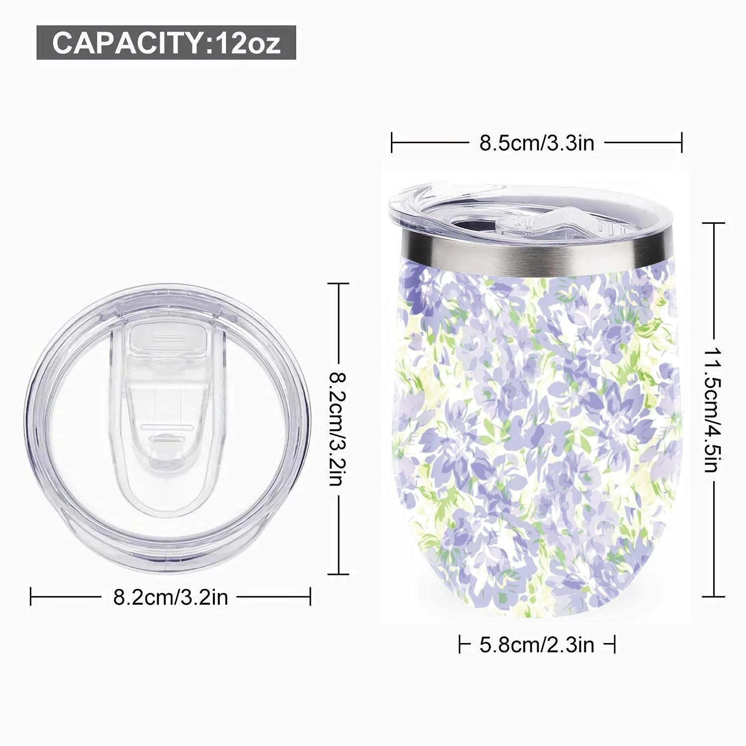 Hidove 12oz 304 Stainless Steel Vacuum Insulated Cups, Blue with Green Floral Pattern Eggshell Cup U Shape Tumbler Cups with Lid, Double Layer Insulation Wine Cup Big Belly Cup
