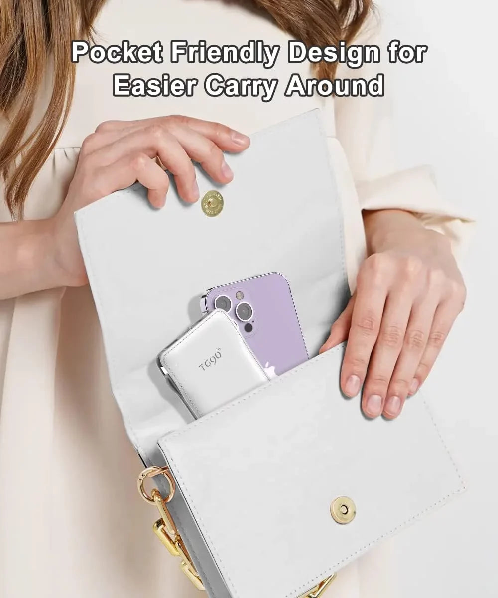 TG90 10000mah Power Bank External Battery Packs, Portable Charger with Built-in Lightning and Type-C Cable for Cell Phone Battery Backup, Portable Phone Charger Compatible with iPhone, Android Phones White