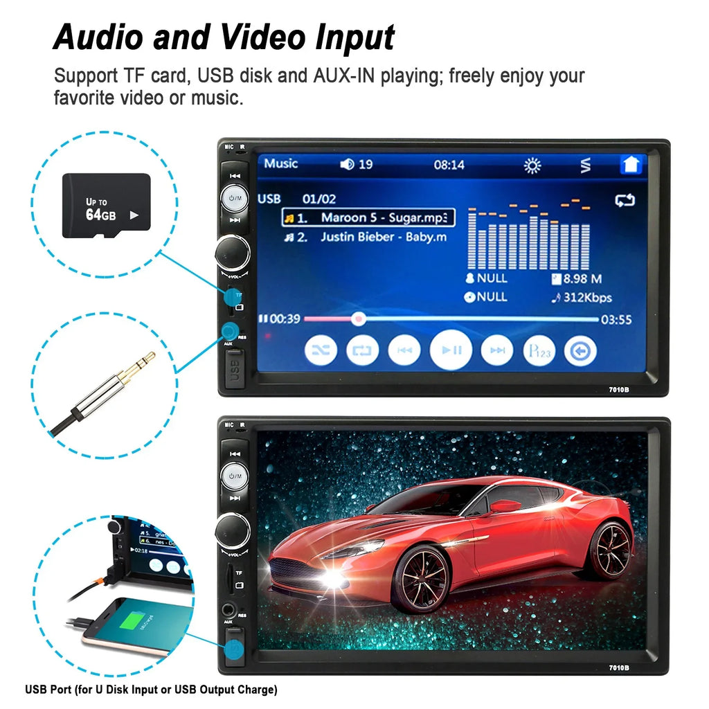 New 7" Car MP5 Radio, iMounTEK HD Touch Display Car Multimedia Player, FM AUX USB TF Input, with Backup Camera