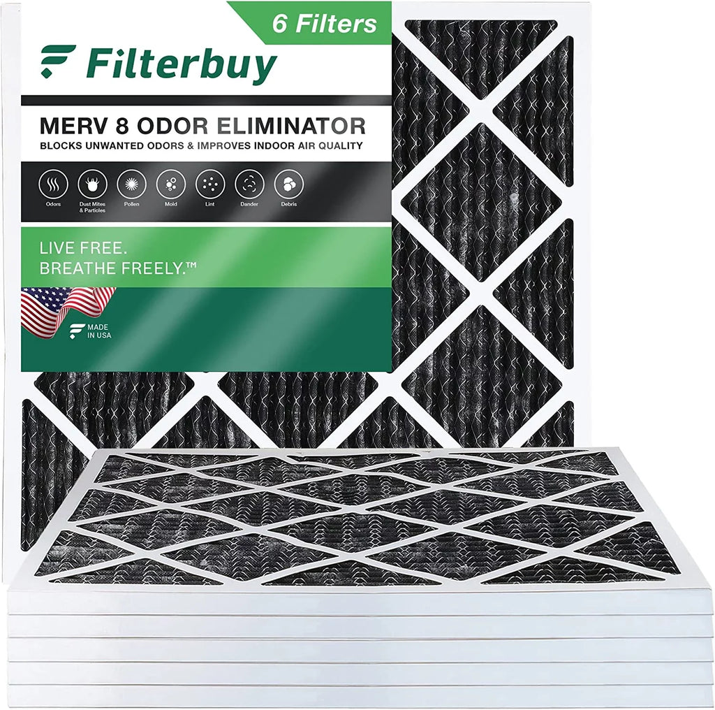 Filterbuy 18x18x1 MERV 8 Odor Eliminator Pleated HVAC AC Furnace Air Filters with Activated Carbon (6-Pack)