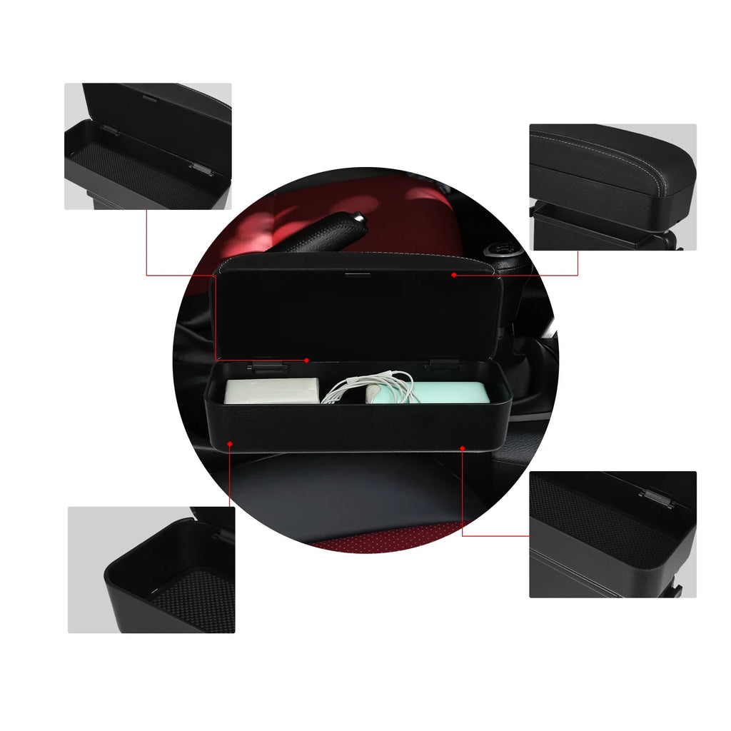 Car Center Armrest Box Seat Gap Adjustable Armrest Storage Organizer Box Armrest Black PU Leather with White Line