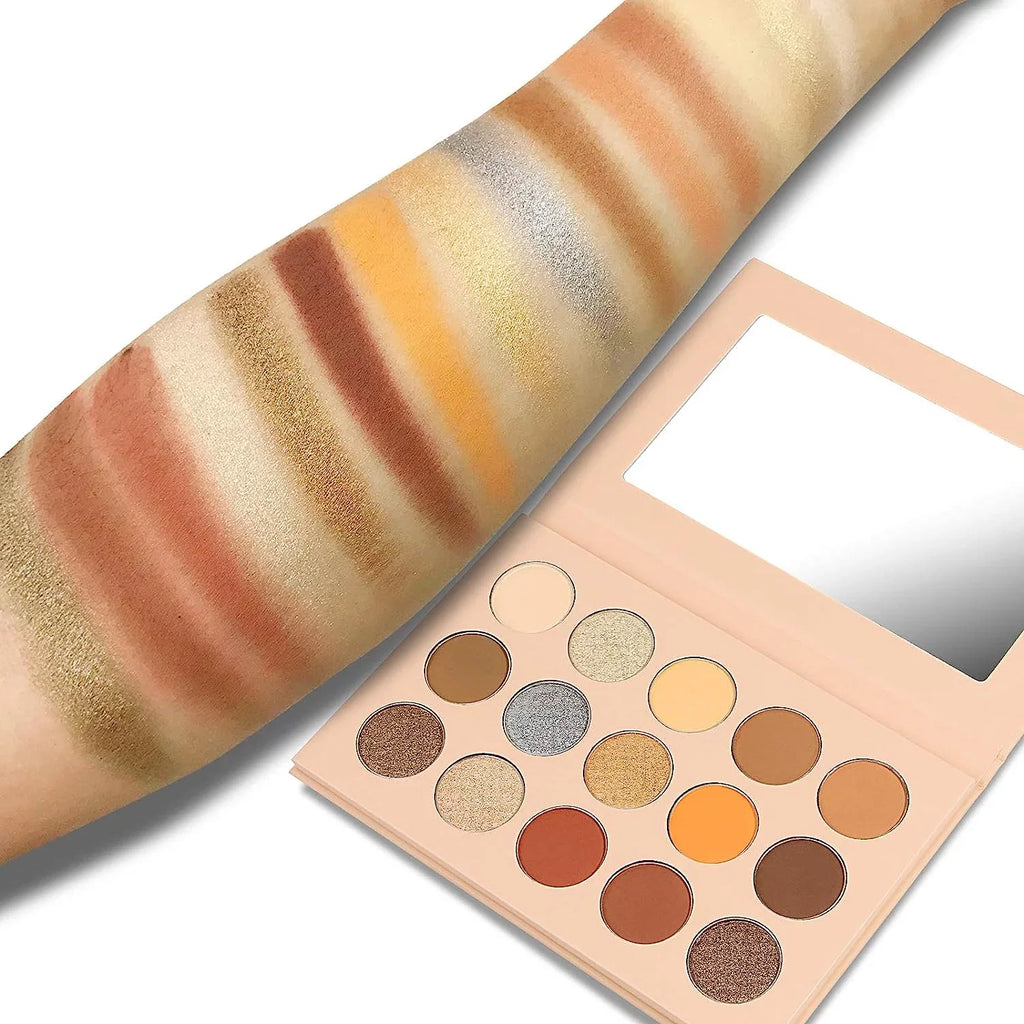 Vodisa Colorful Eyeshadow Palette Matte Shimmer High Pigmented Eyeshadow Pallet 15 Colors Professional Makeup Nudes Warm Natural Long Lasting Liquid Eye Shadow with Make Up Brushes Set (
