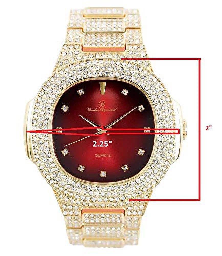 Bling'ed Out King and Queen Hip Hop Watch Set Perfect for Power Couples to Flaunt On and Off The Dance Floor - ST10325/ST10364 His&Hers (Gld Blood Red)
