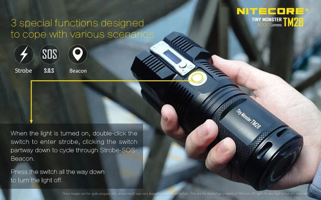 Outdoor Value Pack: Nitecore TM28 Searchlight and E4K Flashlight -Both can be Recharged on the go or at home