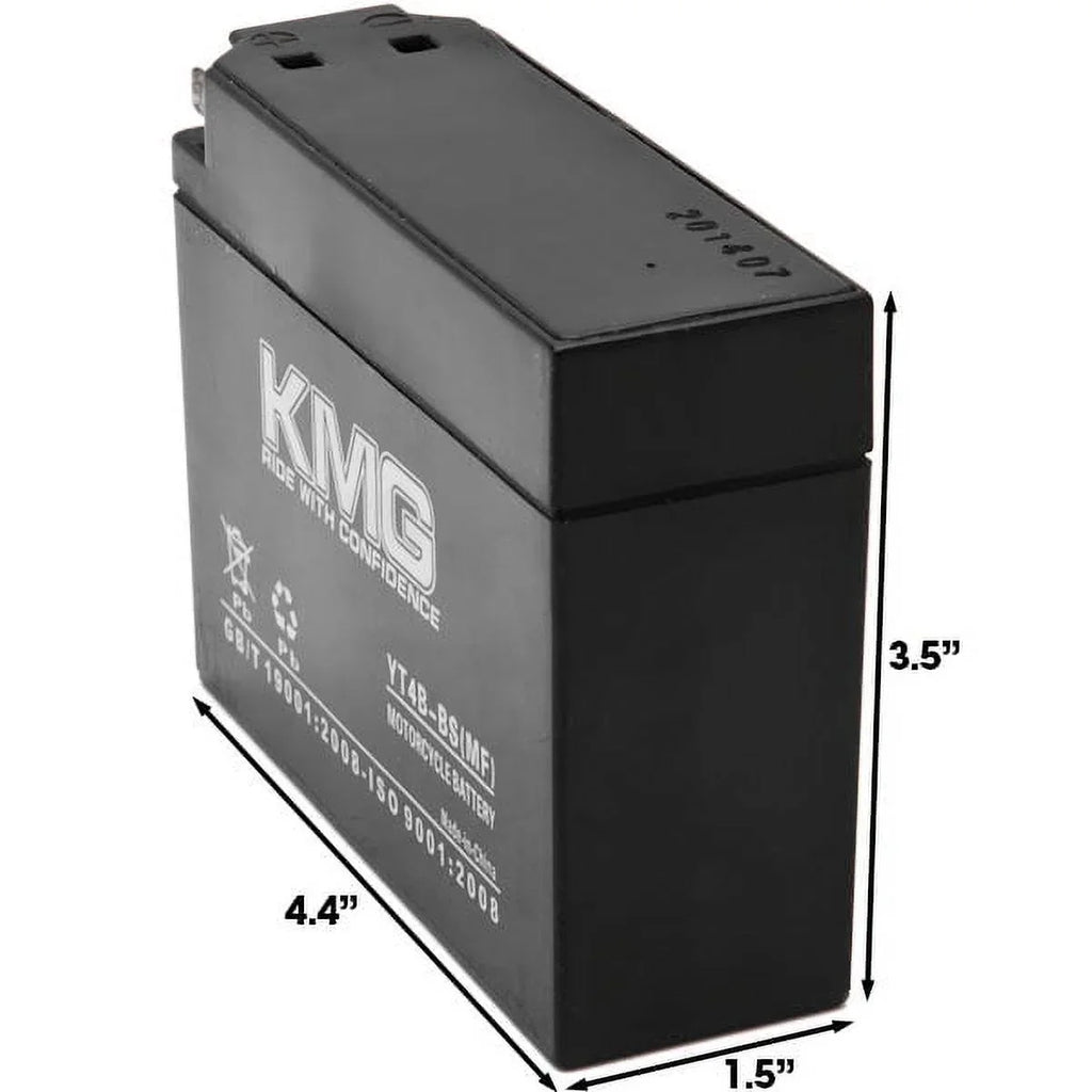KMG YT4B-BS Sealed Maintenance Free 12V Battery High Efficiency SMF OEM Replacement Powersport Motorcycle ATV Scooter Snowmobile Liquid