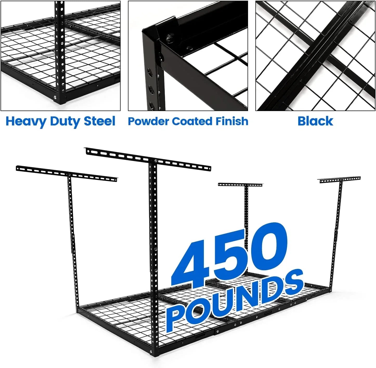 HECASA 3FT X 6FT Overhead Storage Rack Heavy Duty 72" x 36" Mounted Ceiling Rack Shelf Black Steel