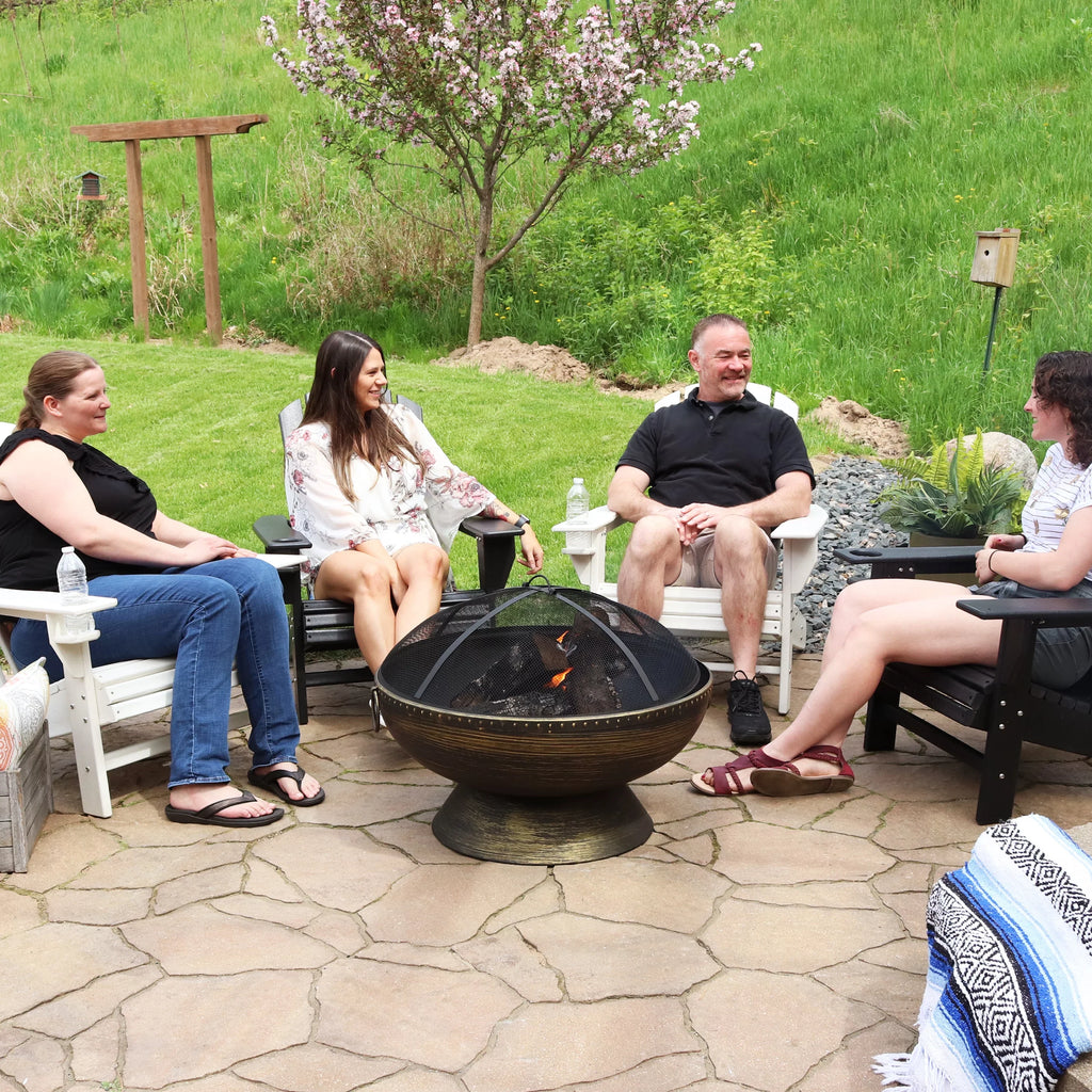 Sunnydaze 30" Royal Outdoor Steel Fire Pit with Spark Monitor and Poker