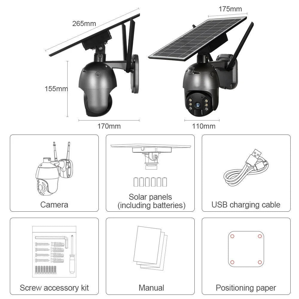 DFITO Wireless Solar Security Camera, 1080P HD Outdoor Camera WIFI PTZ Surveillance Security Camera CCTV IP66 Liquid AI Human Detection, 2-Way Audio, PIR Motion Detection