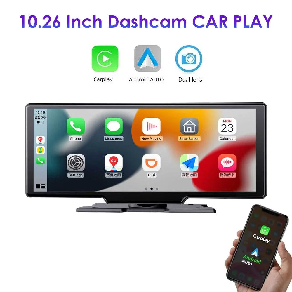 KingFurt T91 Dash Camera with 2K 1080P Dual Lens - Enhanced Recording, Wireless Connectivity, Android Auto, Touch Monitor WiFi