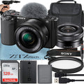 Alpha ZV-E10 Mirrorless Vlog Camera With 16-50mm Lens + 128GB Memory Card + Tripod + Case + ZeeTech Accessory Bundle (Black)
