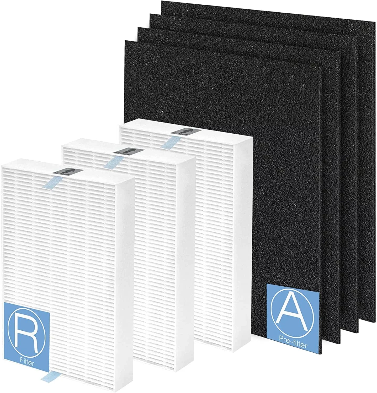 Air Purifier HEPA 13 Filter R, HRF-R3 Compatible with Honeywell Air Purifier HPA300 3 Pack with 4 Pack Precut Activated Carbon Pre-Filters Replacement HRF-AP1,Home Air Purifier Parts & Accessories
