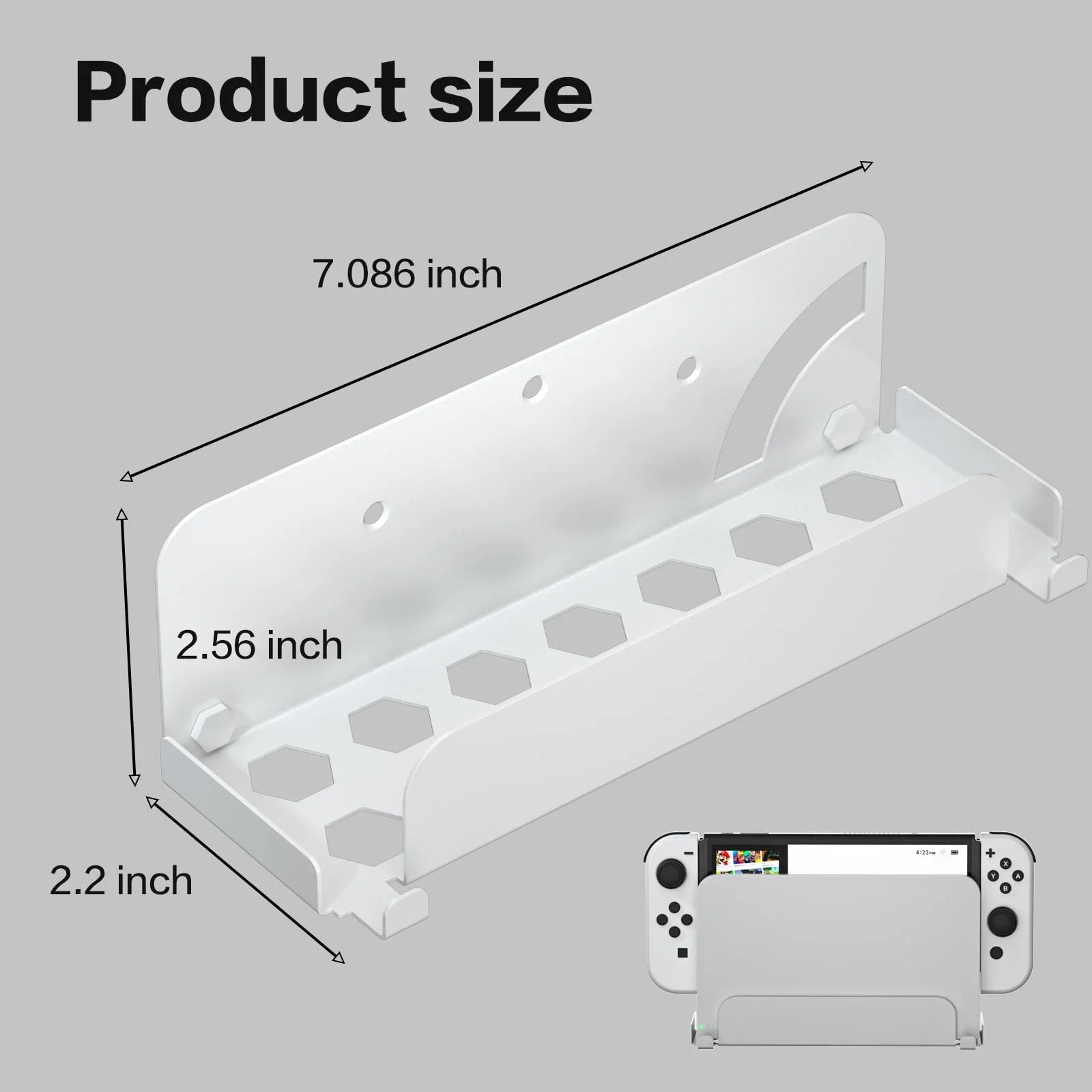 Wall Mount for Nintendo Switch and Switch OLED, Metal Wall Mount Kit Shelf Stand Accessories with Joy Con Hanger, Safely Store Switch OLED Console Behind or Near TV-White