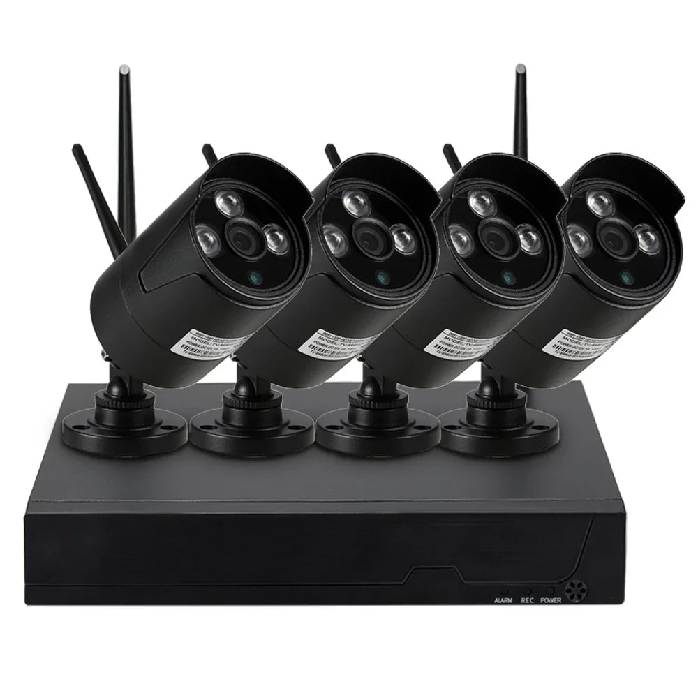 Radirus Wireless CCTV System, 4pcs 1.0MP WiFi IP Camera, 4CH 1080P NVR Kit, Phone Control