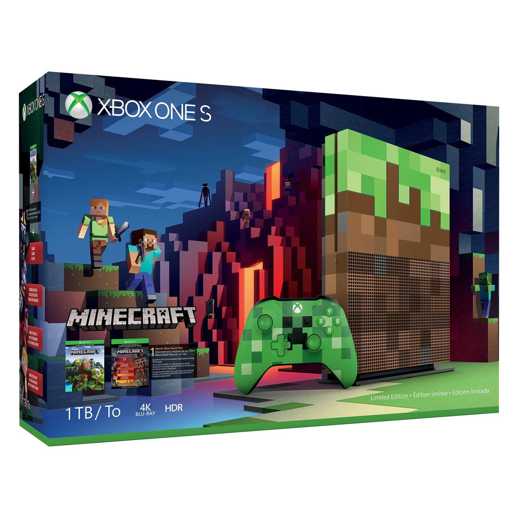 Pre-Owned 23C-00001 Xbox One S Minecraft Limited Edition 1TB Gaming Console with 2 Controller Included BOLT AXTION Bundle (Refurbished: Like New)