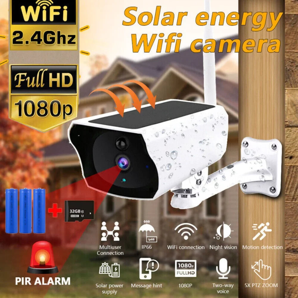1080P Solar Powered Security Energy Camera, Wireless WiFi Outdoor IP Cameras, Rechargeable Battery Powered, Motion Detection, Liquid Video Surveillance Camera