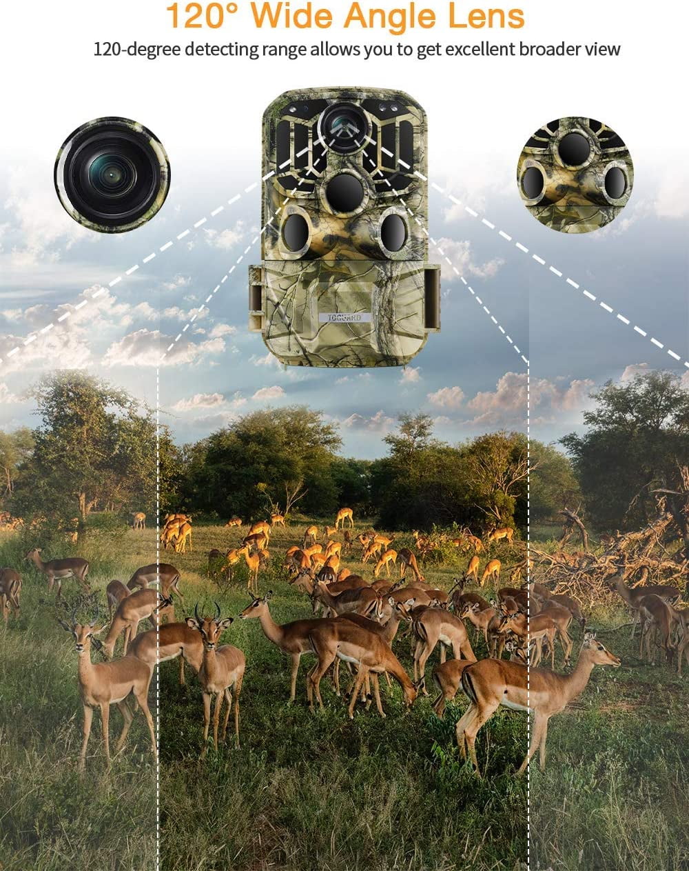 CAMPARK H80 WiFi Bluetooth Trail Camera 20MP 1296P Game Hunting Camera with Nigth Vision Fluid