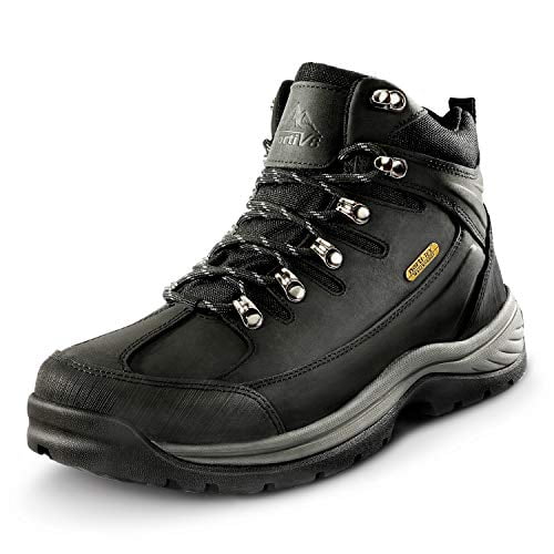 NORTIV 8 Men's Leather Liquid Hiking Boots Mid Ankle Trekking Mountaineering Outdoor Boots Black Size 10 M US Hiker