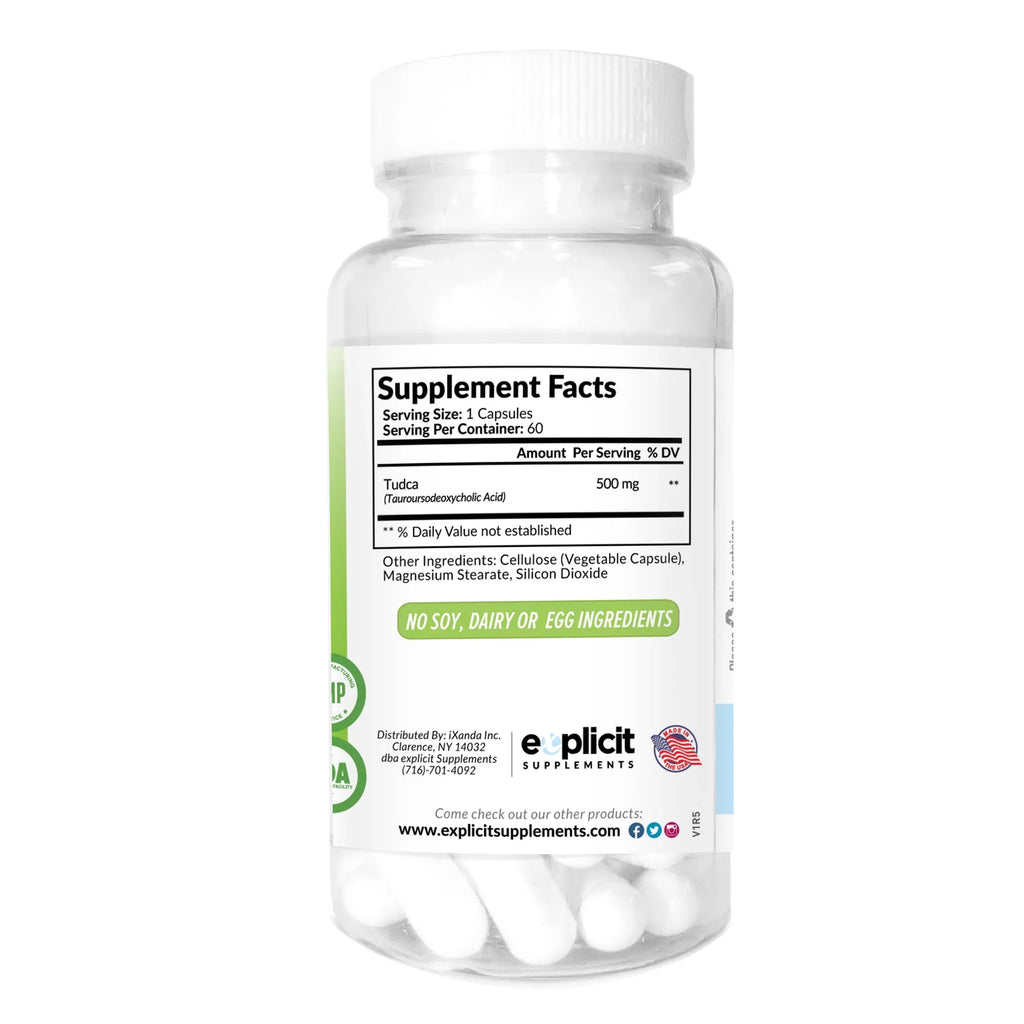 TUDCA (Tauroursodeoxycholic Acid) - 500mg - 60 Capsules - Pure Liver Support & Health