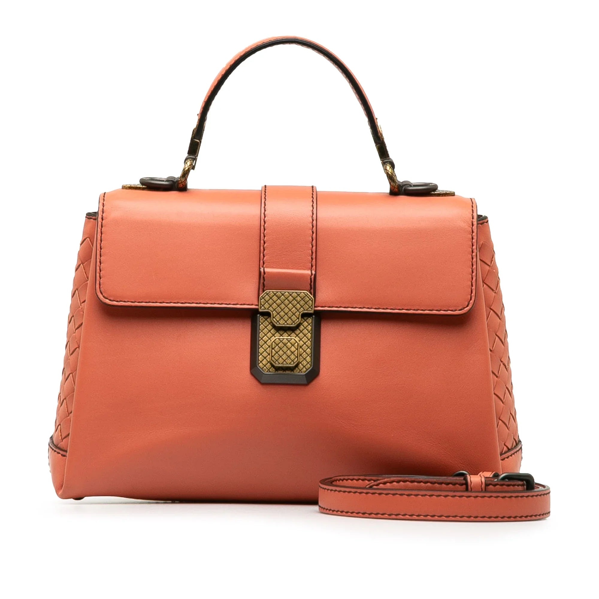 Pre-Owned Authenticated Bottega Veneta Intrecciato Piazza Satchel Calf Leather Pink Unisex (Good)