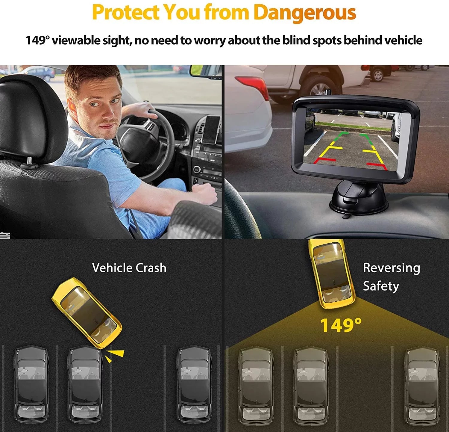 Wired Backup Camera Car Rear View 10180P HD 5''Monitor with IP69 Liquid Night Vision for Reversing/Driving Car, SUV, Pickup, Camper