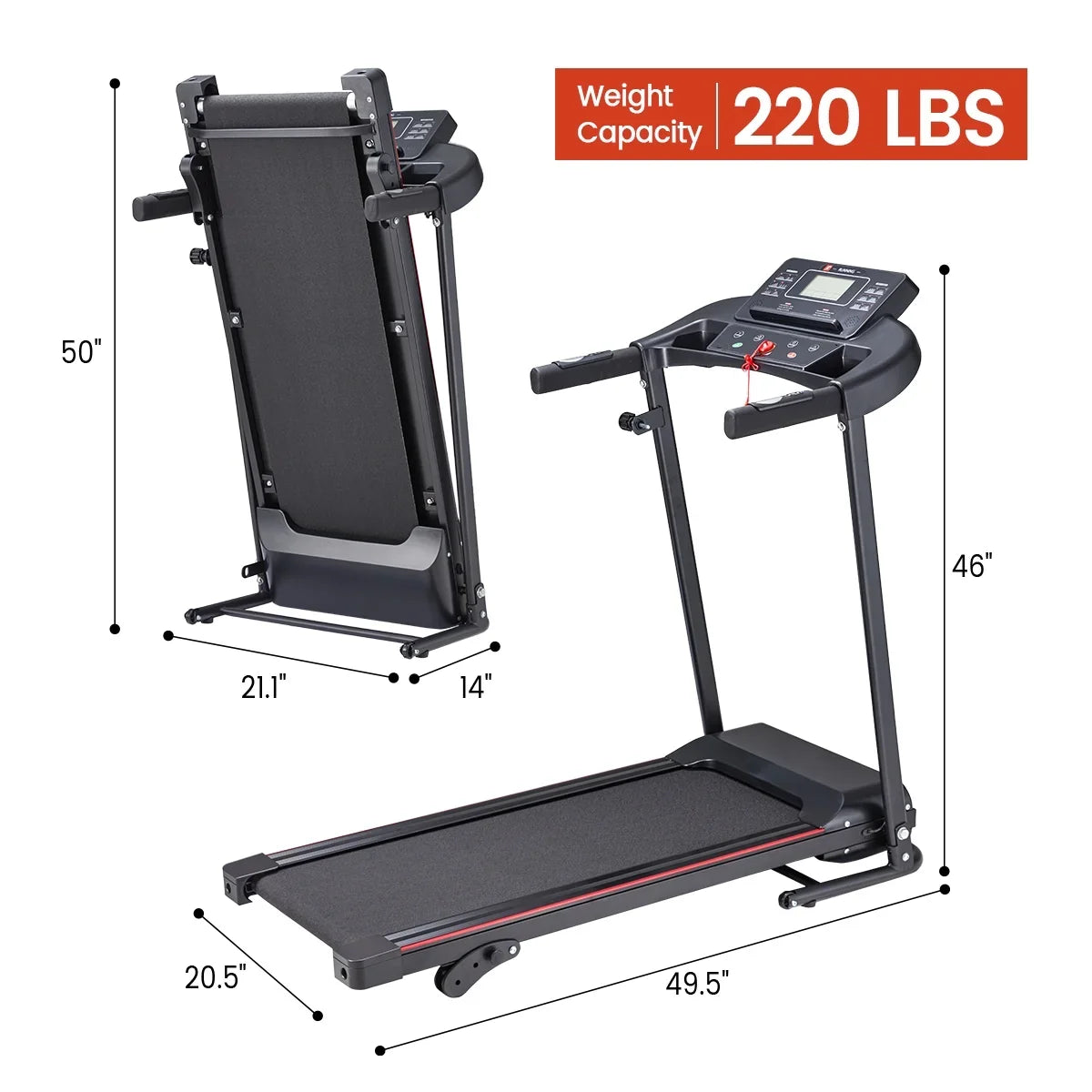Max 2.5HP Folding Treadmill - Foldable Home Fitness Equipment with LCD for Walking & Running - Cardio Exercise Machine - 12 Training Mode - Bluetooth Connectivity