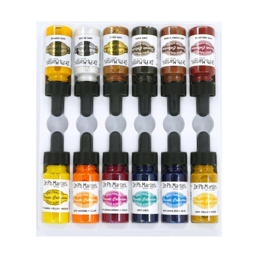Dr. Ph. Martin's Spectralite Private Collection Liquid Acrylics, 0.5 oz, Set of 12 (Set 3)