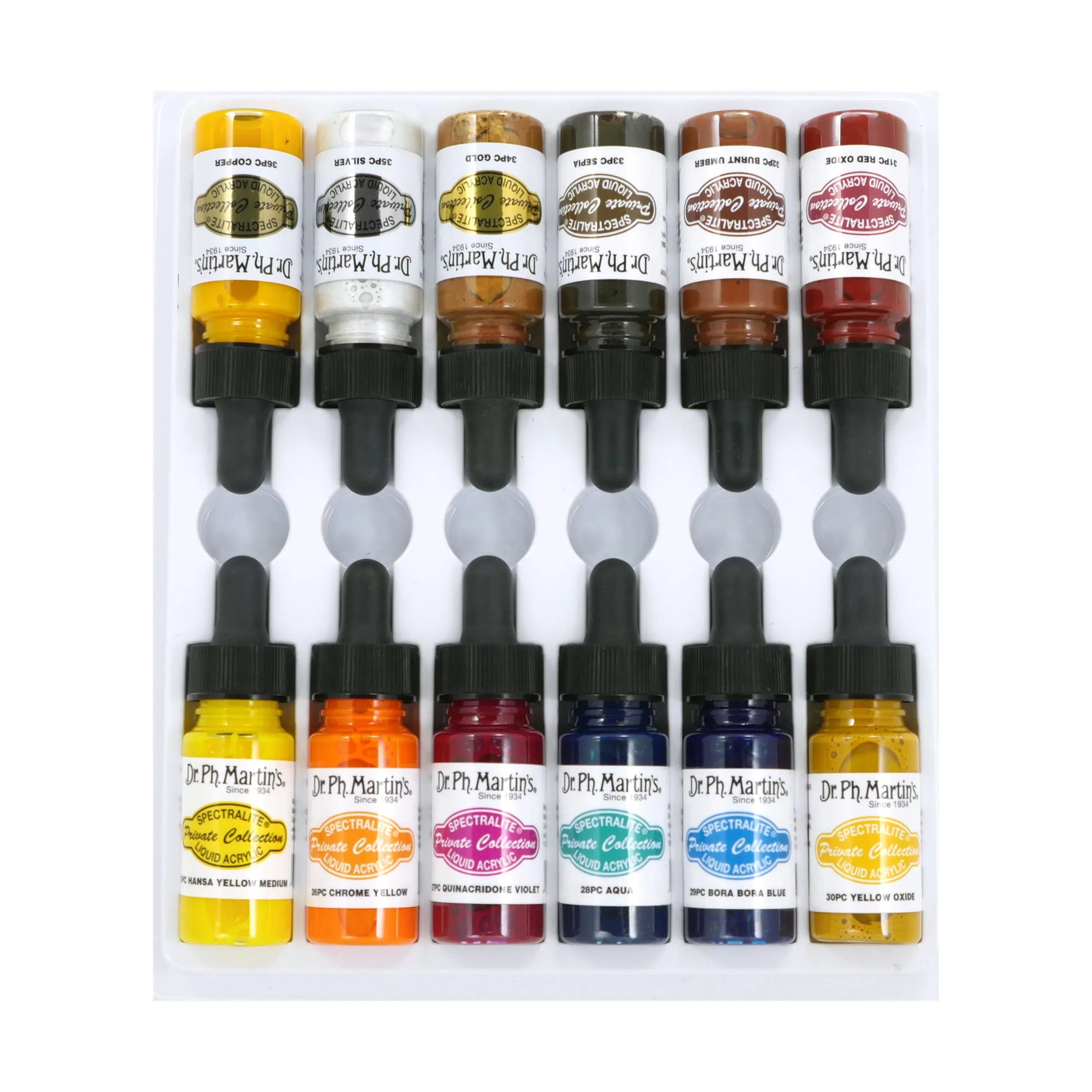 Dr. Ph. Martin's Spectralite Private Collection Liquid Acrylics, 0.5 oz, Set of 12 (Set 3)