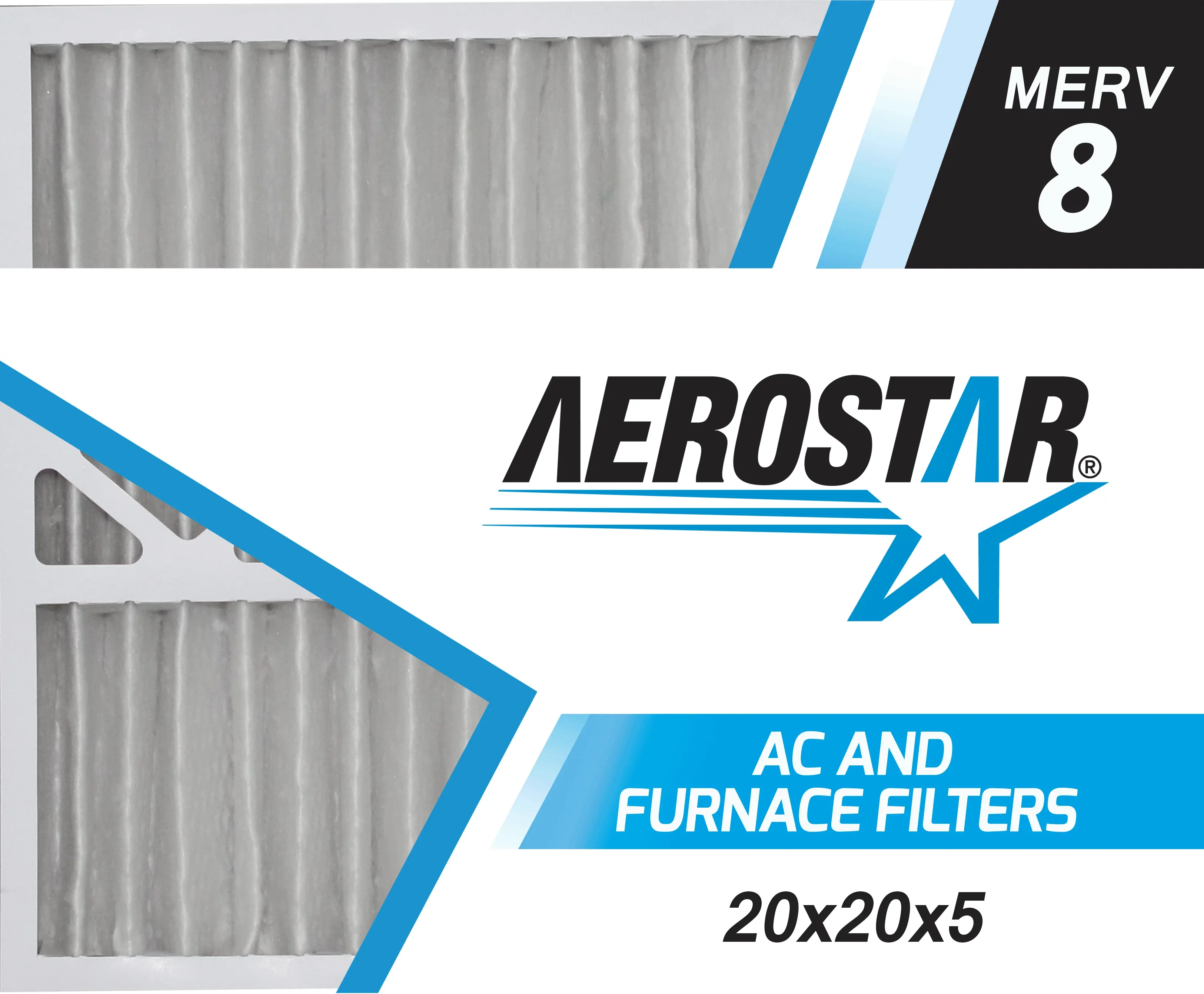 Aerostar 20x20x5 MERV 8, Honeywell Replacement Pleated Air Filter, 20x20x5, Box of 2