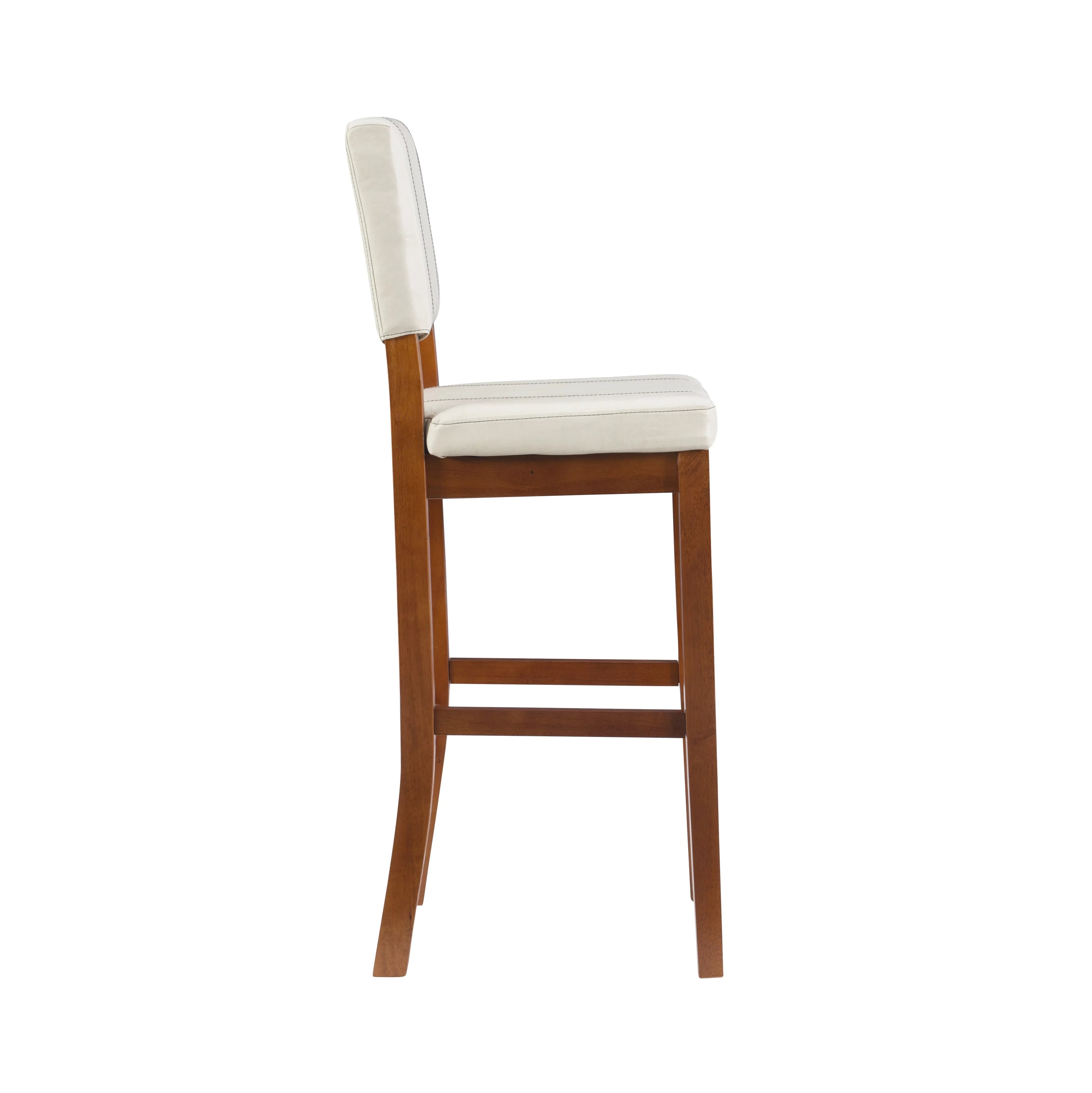 Linon Mulberry Padded Bar Stool, 30" Seat Height, Medium Dark Walnut Finish with Cream PVC Fabric