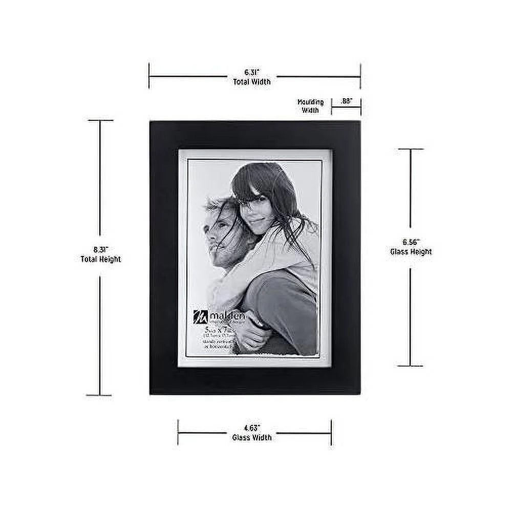 5X7 Picture Frame - Wide Real Wood Molding, Real Glass - Black