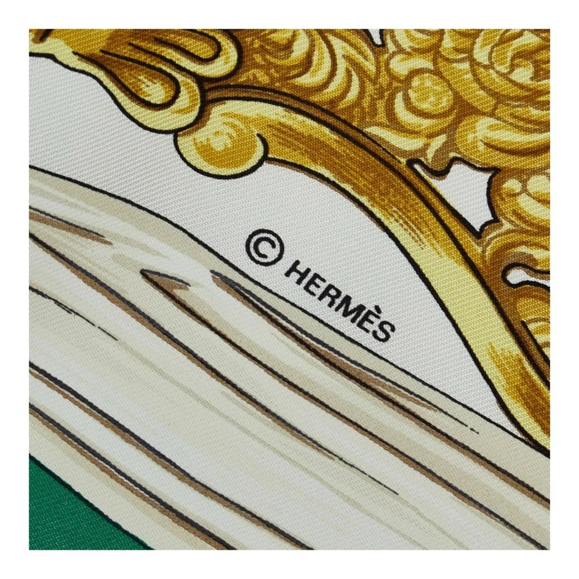 Pre-Owned Hermes Carre 90 ETRIERS Stirrup Pattern Horse Tack Scarf Muffler Green Multicolor Silk Ladies HERMES (Fair)