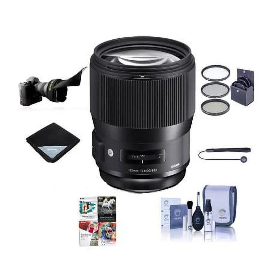 135mm f/1.8 DG HSM ART Lens for E, Black, Bundle with ProOptic 82mm Filter Kit, Flex Lens Shade, Cleaning Kit, Lens Wrap, Lens Cap Tether, PC Software Kit