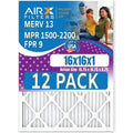 16x16x1 Air Filter MERV 13 Rating, 12 Pack of Furnace Filters Comparable to MPR 1500 - 2200 & FPR 9 - Made in USA by AIRX FILTERS WICKED CLEAN AIR.