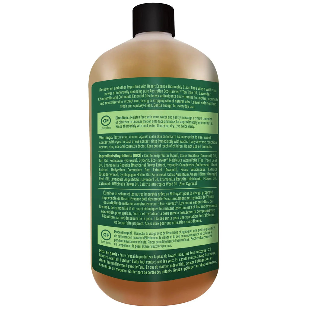 Desert Essence, Thoroughly Clean Face Wash With Tea Tree Oil, Hydrating & Non-Drying, 32 Fl Oz (Pack Of 2)