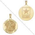 Saint Michael Doubledside ARMY Religious Medal - 3/4 Inch Size of a Nickel - Solid 14K Yellow Gold