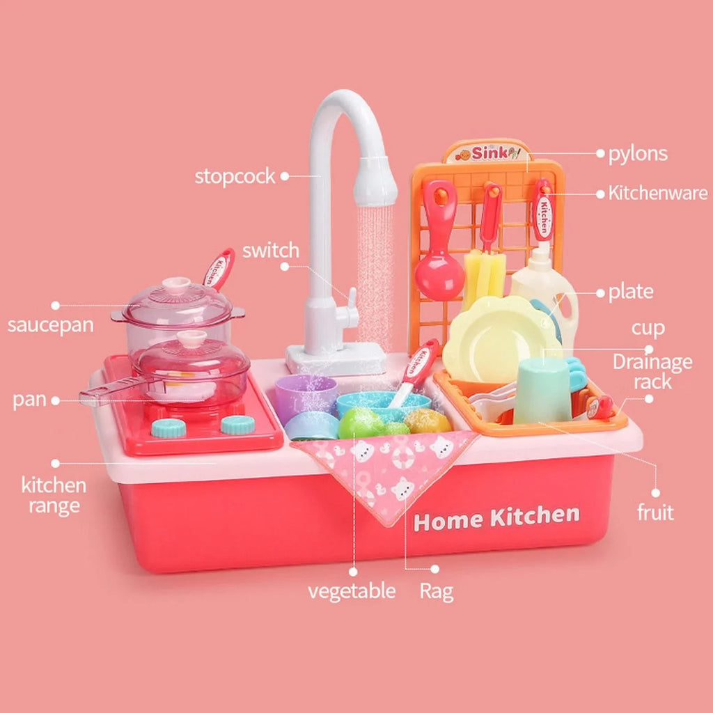 Kitchen Sink Toys Children Electric Dishwasher Playing Toy With Running Fluid Automatic Liquid Cycle System Play House Pretend Role Play Toys for Boys Girls Alphabet Board Game Board for Toddlers